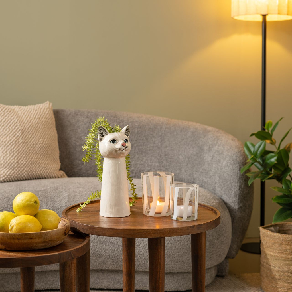 Vaas\u0020Kat\u0020Hoofd\u0020van\u0020Keramiek,\u0020Wit\u0020\u0028B\u002FH\u002FD\u0029\u002015x28x11cm