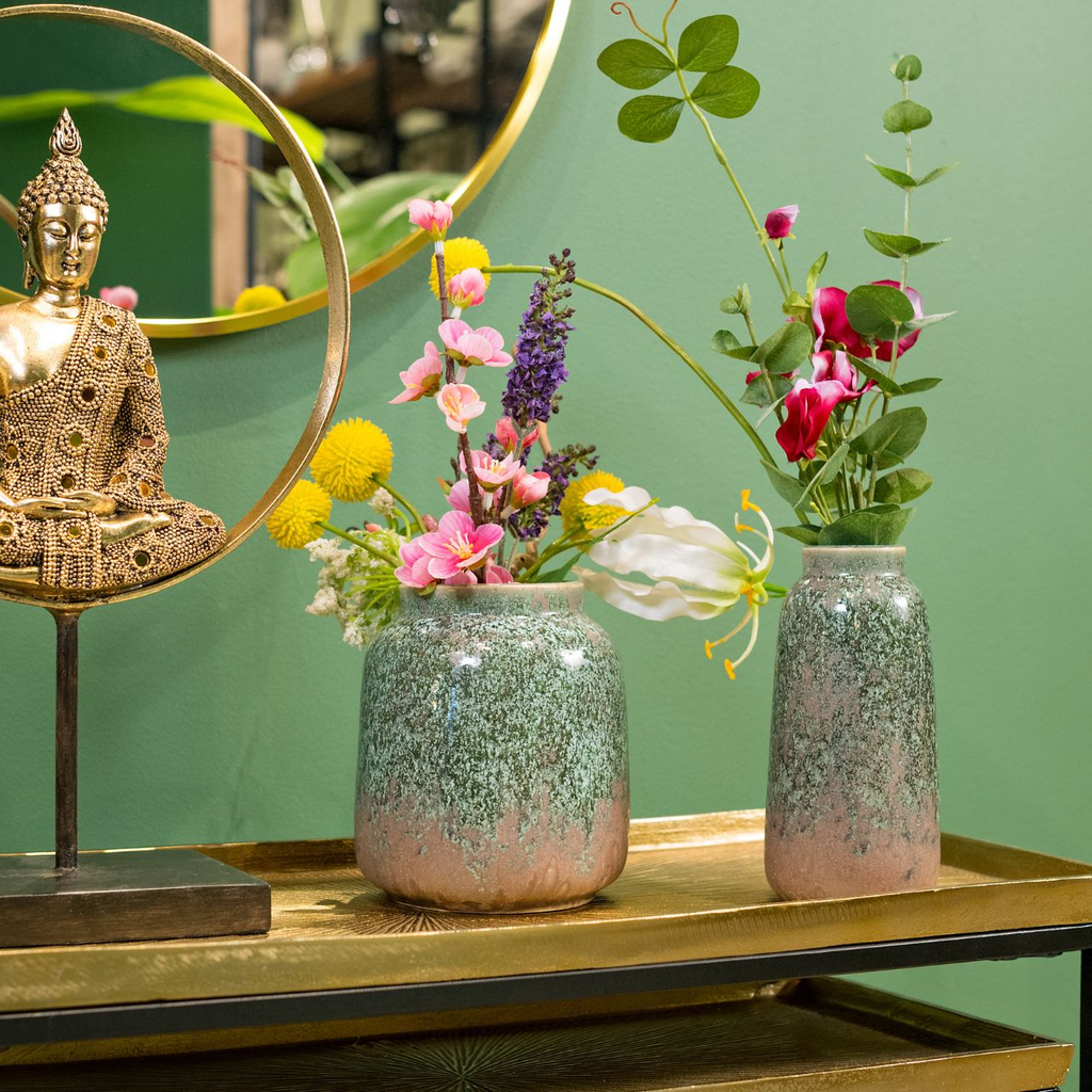 Vaas\u0020van\u0020porselein\u0020Groen\u002FTaupe\u0020\u0028B\u002FH\u002FD\u0029\u002013x16x13cm