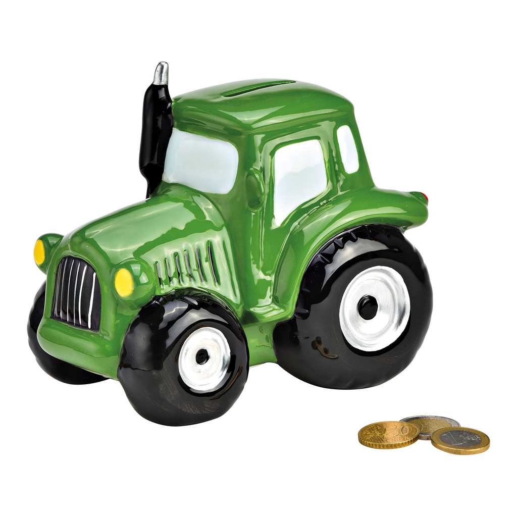 Spaarpot\u0020tractor\u0020van\u0020keramiek\u0020groen\u0020\u0028B\u002FH\u002FD\u0029\u002017x14x11cm