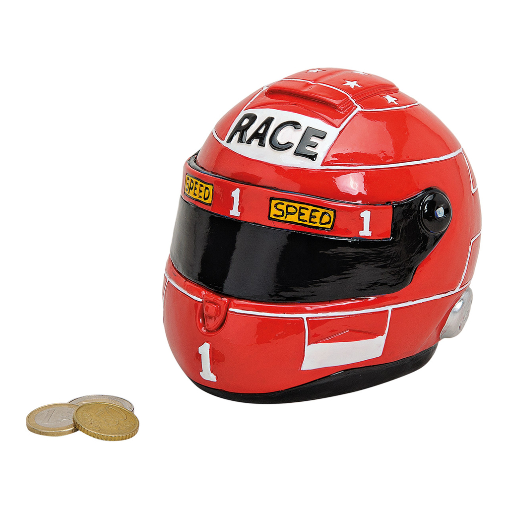 Spaarpot\u0020motorhelm\u0020rood,\u0020gemaakt\u0020van\u0020poly,\u002014x11x11\u0020cm