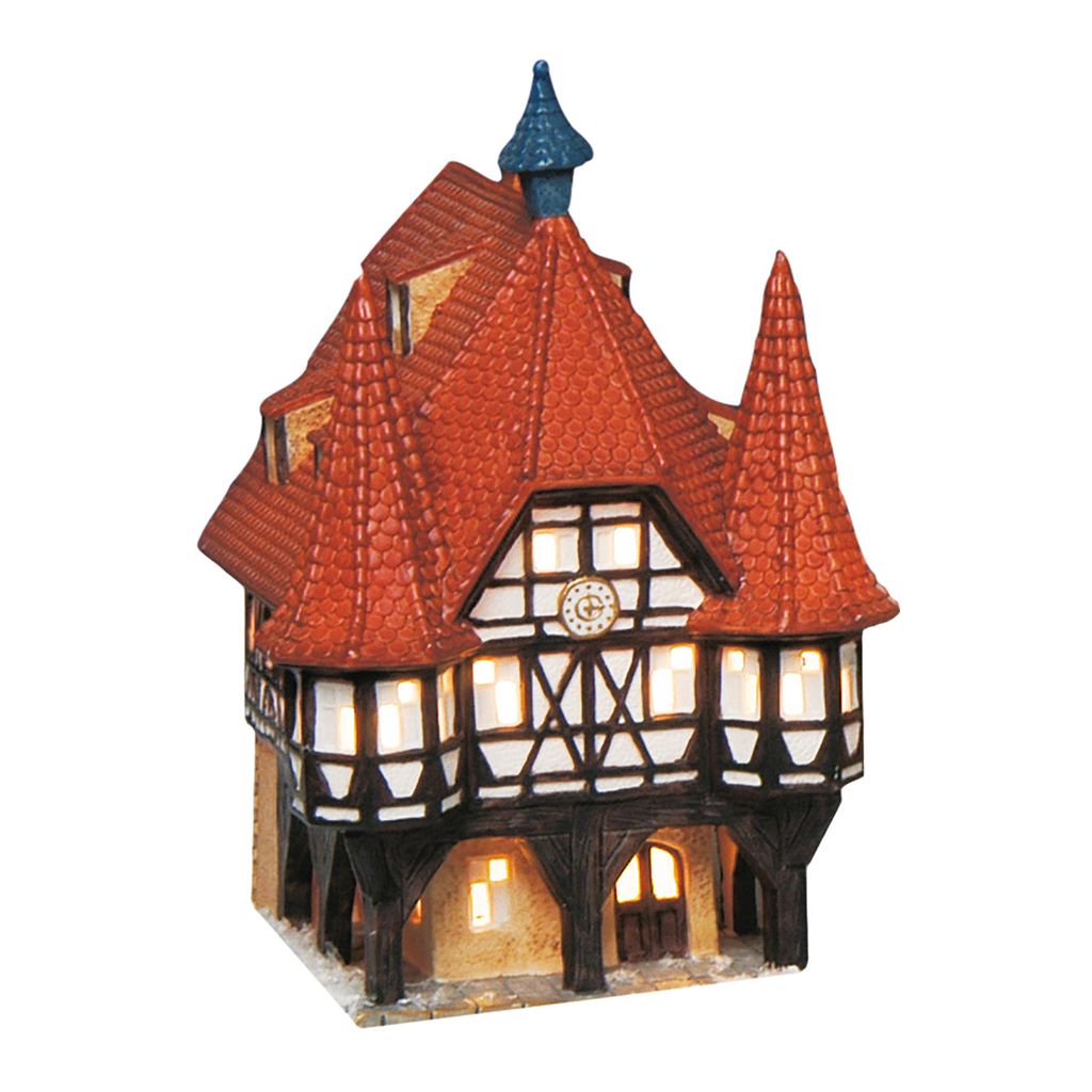 Wurm\u0020Lichthaus\u0020Rathaus\u0020Michelstadt\u0020van\u0020Porselein,\u0020Rood\u002FBruin\u0020\u0028B\u002FH\u002FD\u0029\u002014x13x19cm