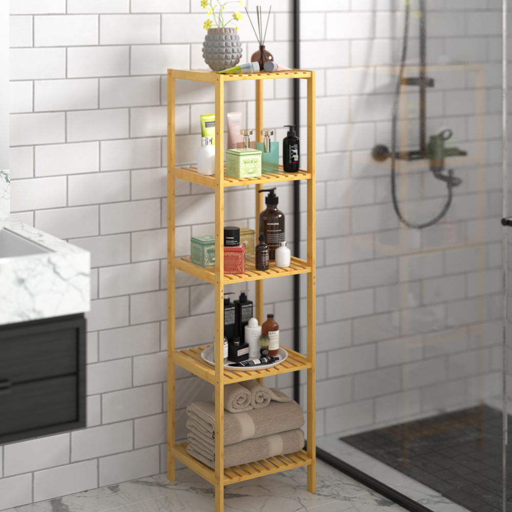 Bamboe\u0020staande\u0020opbergrek\u0020met\u00205\u0020legplanken\u0020140x33x33cm