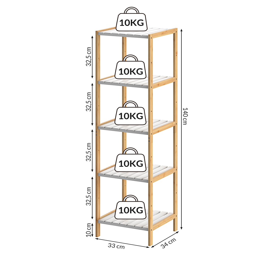 Bamboe\u0020staande\u0020opbergrek\u0020met\u00205\u0020legplanken\u0020Wit\u0020140x33x33cm