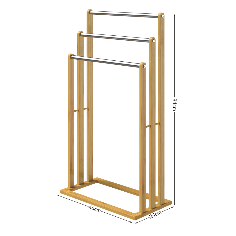 Handdoekenrek\u0020Bamboe\u0020met\u00203\u0020RVS\u0020Stangen