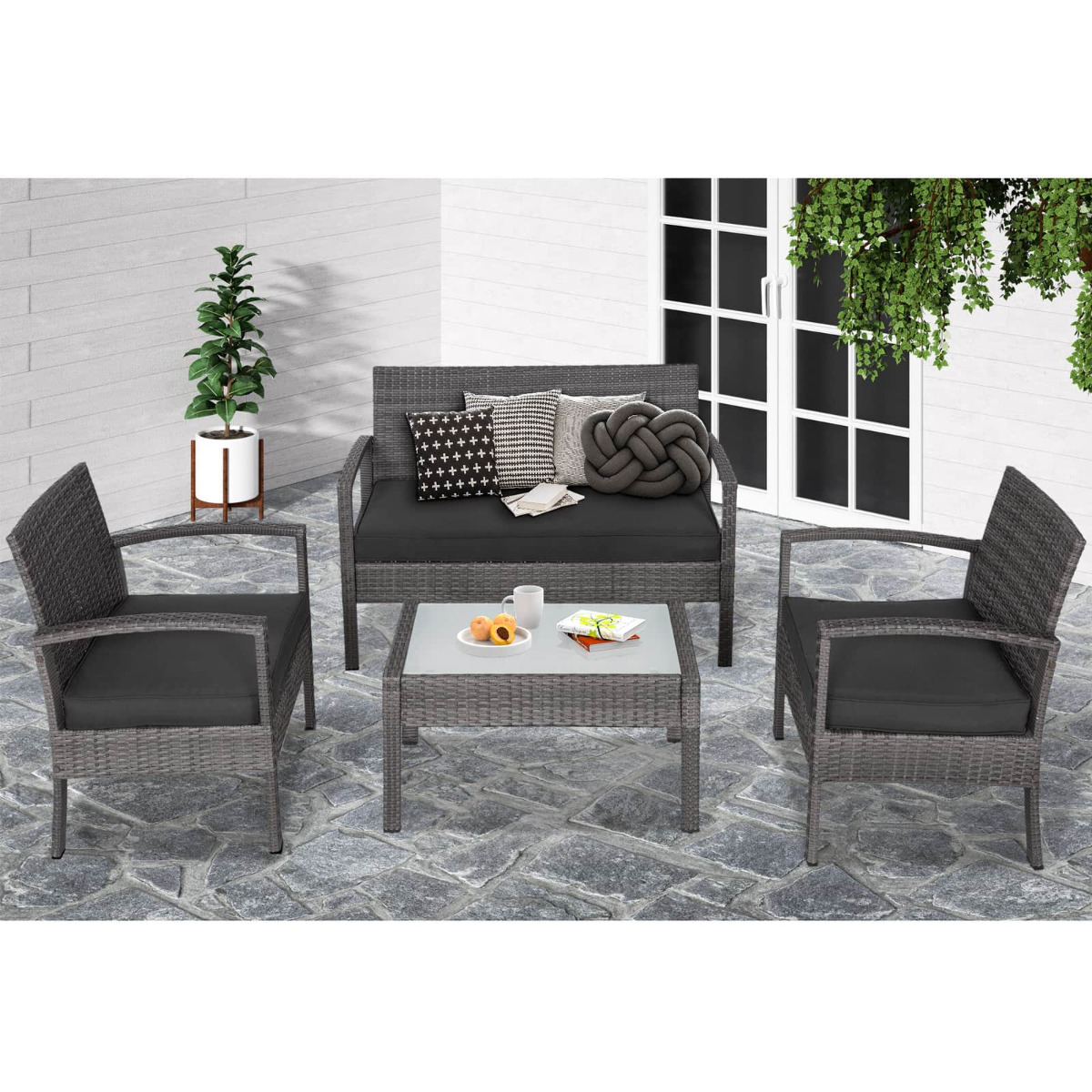 Polyrattan\u0020Tuinzitgroep\u00204\u002Ddelig.\u0020Grijs\u002FAntraciet\u0020