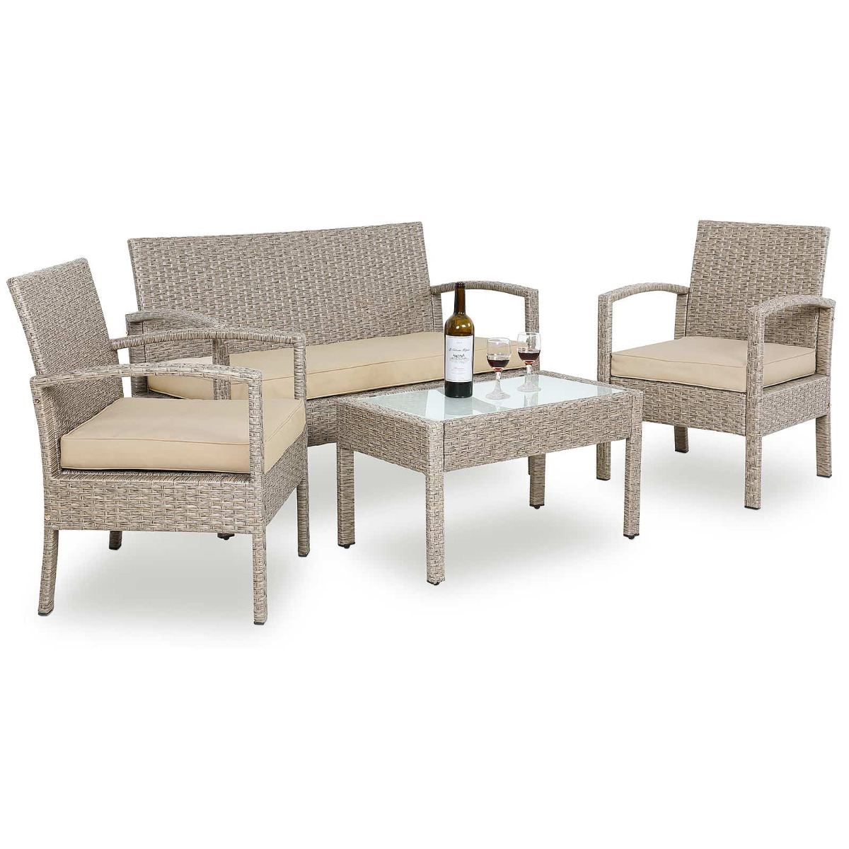 Polyrattan\u0020Tuinzitgroep\u00204\u002Ddelig.\u0020Creme Polyrattan\u0020Tuinzitgroep\u00204\u002Ddelig.\u0020Creme