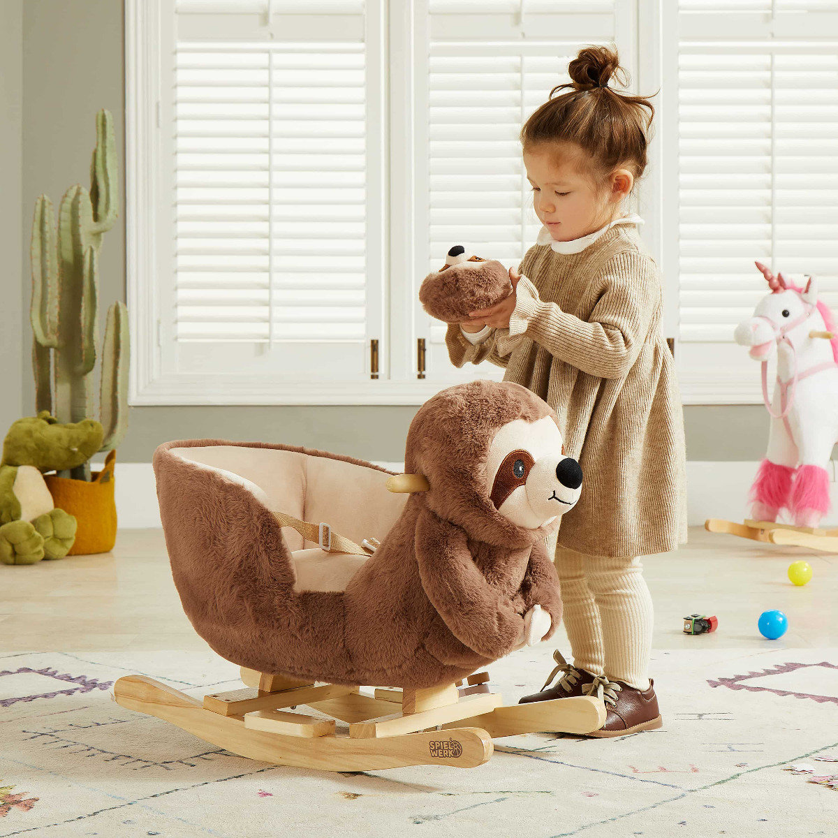 Schommeldier\u0020Luiaard\u0020Bruin\u0020met\u0020Veiligheidsriem\u0020en\u0020muziek