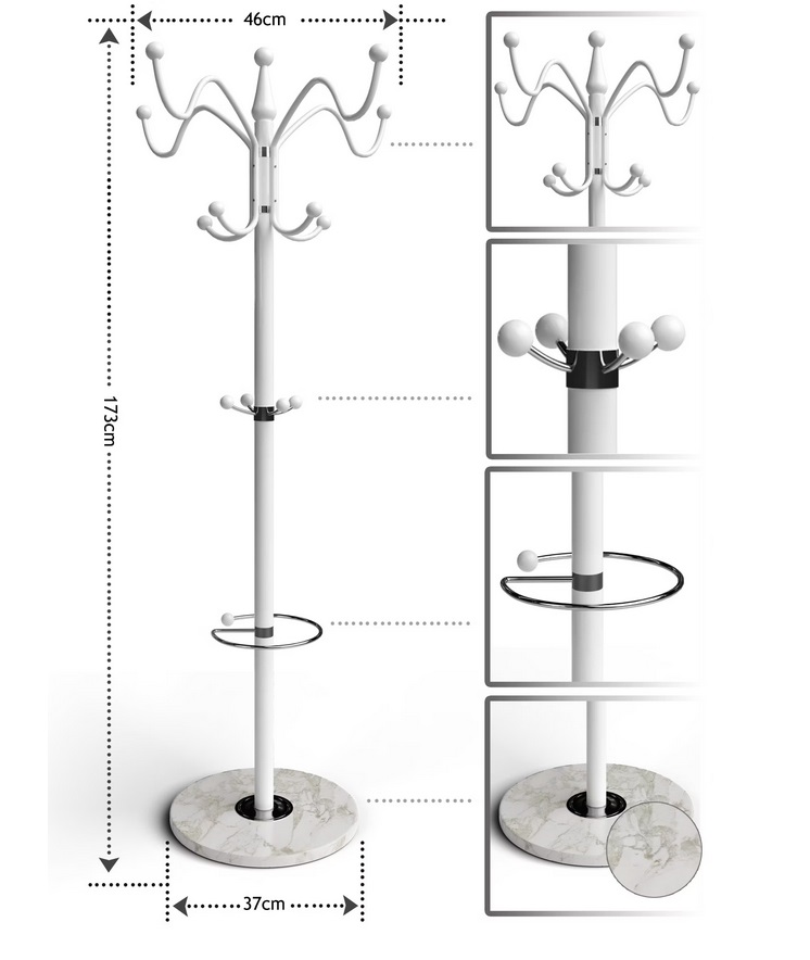 Kapstok\u0020Wit\u0020Gebogen\u0020met\u0020marmeren\u0020voet\u0020173cm\u0020