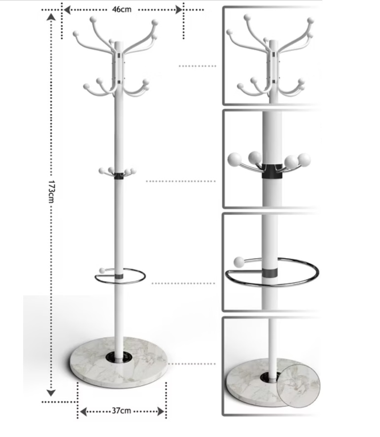Kapstok\u0020Wit\u0020met\u0020marmeren\u0020voet\u0020173cm\u0020