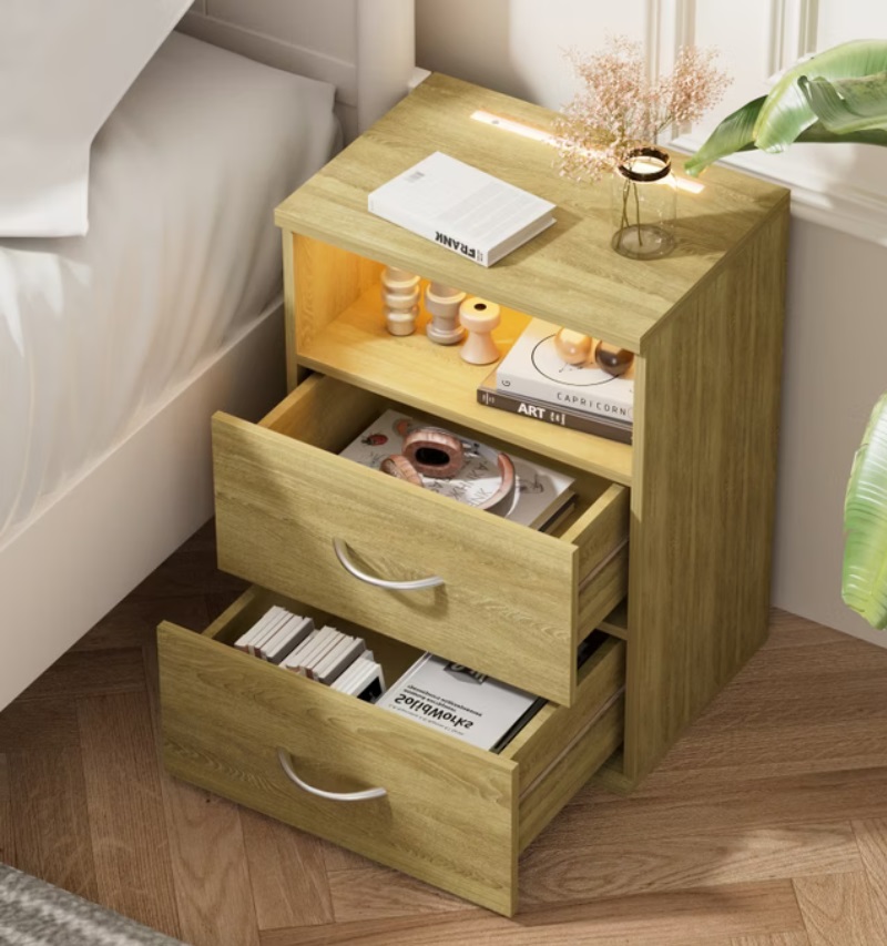 Nachtkastje\u0020Jamie\u0020LED\u002Dverlichting\u0020Set\u0020van\u00202\u0020Eikenkleur\u002055x40x28cm Nachtkastje\u0020Jamie\u0020LED\u002Dverlichting\u0020Set\u0020van\u00202\u0020Eikenkleur\u002055x40x28cm