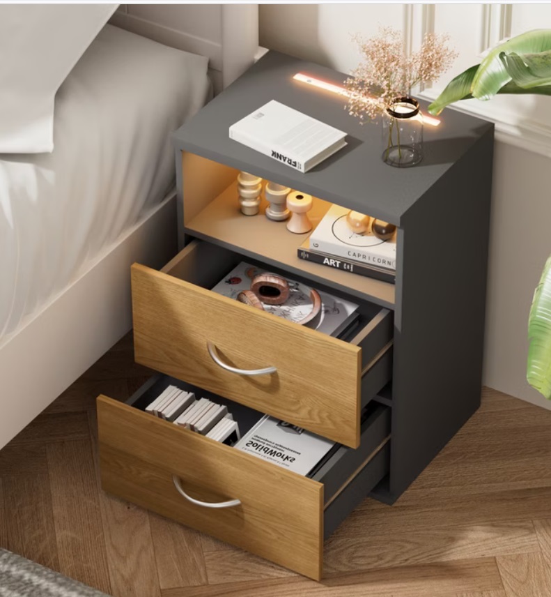 Nachtkastje\u0020Jamie\u0020LED\u002Dverlichting\u0020Set\u0020van\u00202\u0020Hout\u0020Grijs\u002055x40x28cm Nachtkastje\u0020Jamie\u0020LED\u002Dverlichting\u0020Set\u0020van\u00202\u0020Hout\u0020Grijs\u002055x40x28cm