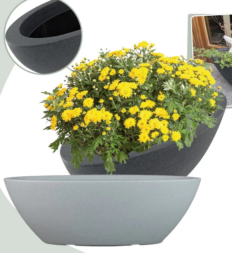 Cti\u0020Ovale\u0020Plantenbak\u0020Jardiniere\u0020LUGANO\u0020Betonlook\u0020grijs\u002060cm