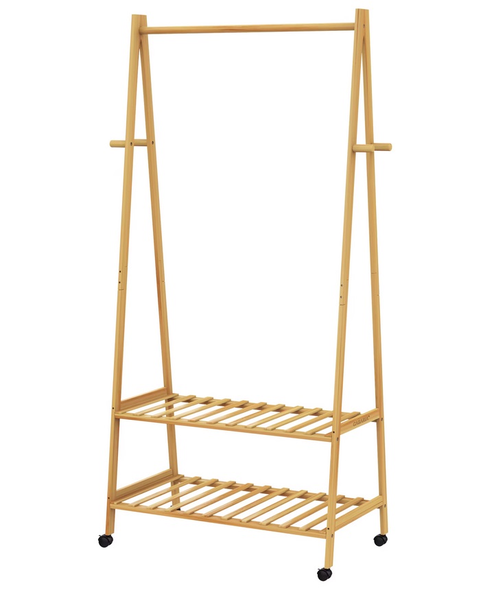 Kledingrek\u0020bamboe\u0020met\u0020wielen\u0020155x70x45cm