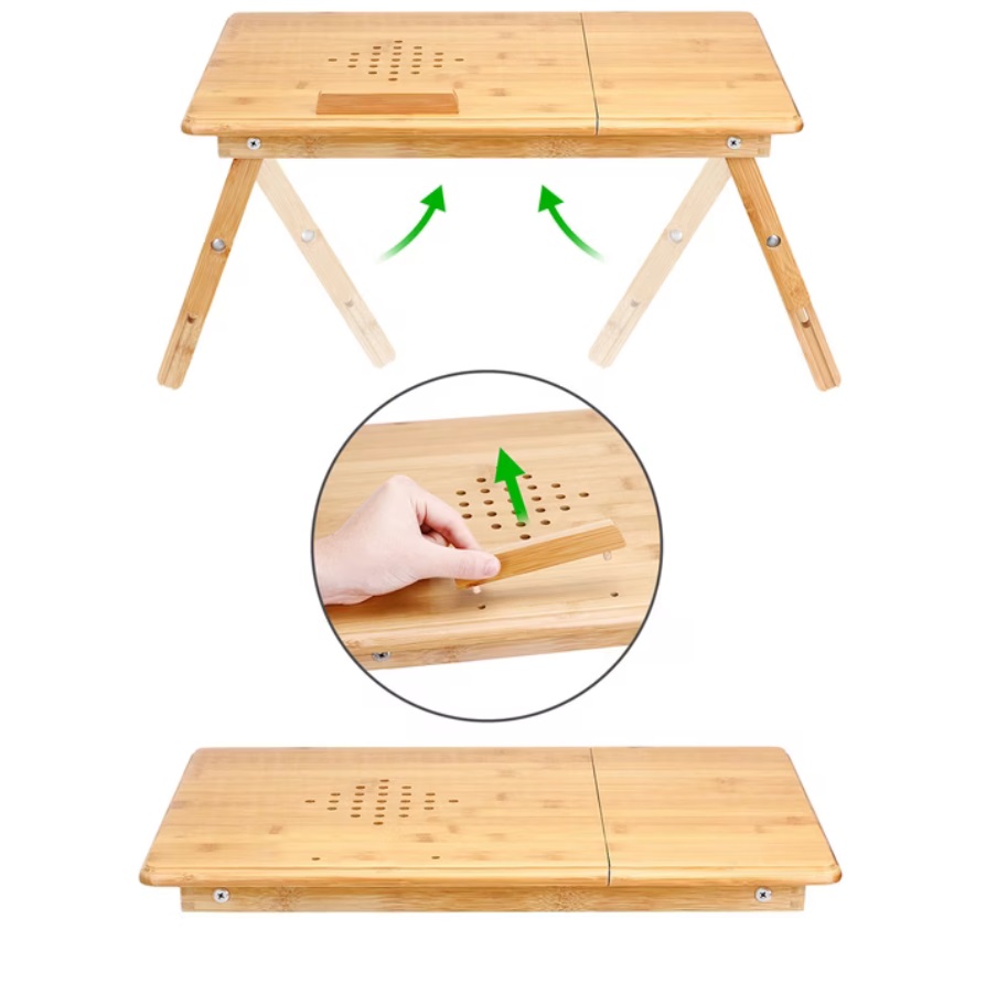 Laptoptafel\u0020Bamboe\u002055x28x35cm\u0020met\u0020ventilatiegaten\u0020en\u0020lade