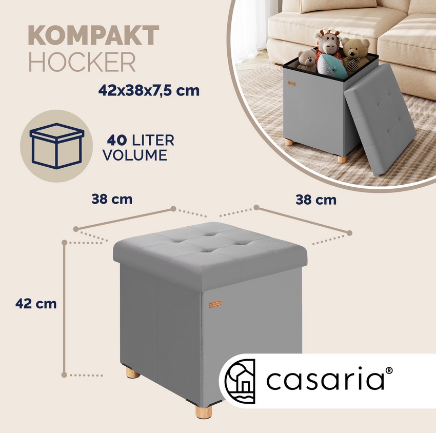 Poef\u0020Grijs\u0020Fluweel\u002042x38x38cm\u0020inklapbaar