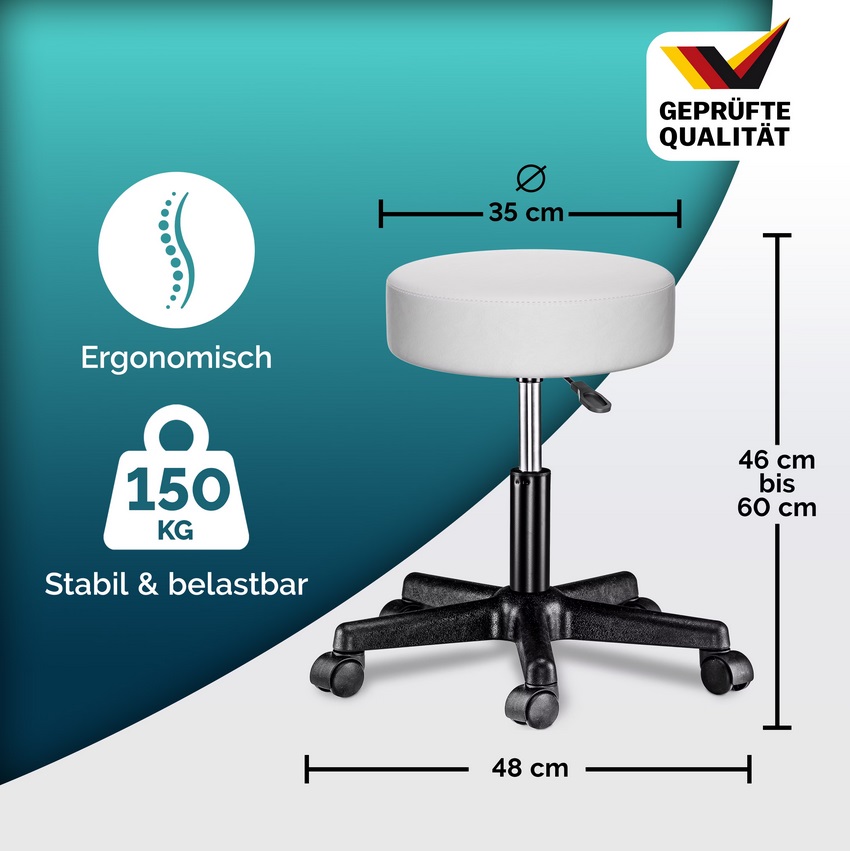Casaria\u0020Verstelbare\u0020Draaikruk\u0020\u002D\u0020Kunstleer\u002046\u002F60cm\u0020Zithoogte\u0020Wit