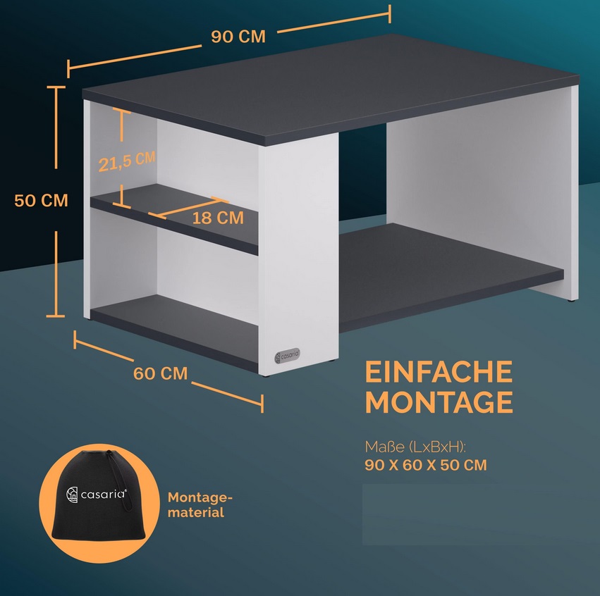 Salontafel\u0020Santa\u0020Cruz\u0020Wit\u0020Antraciet\u002090x60x50cm