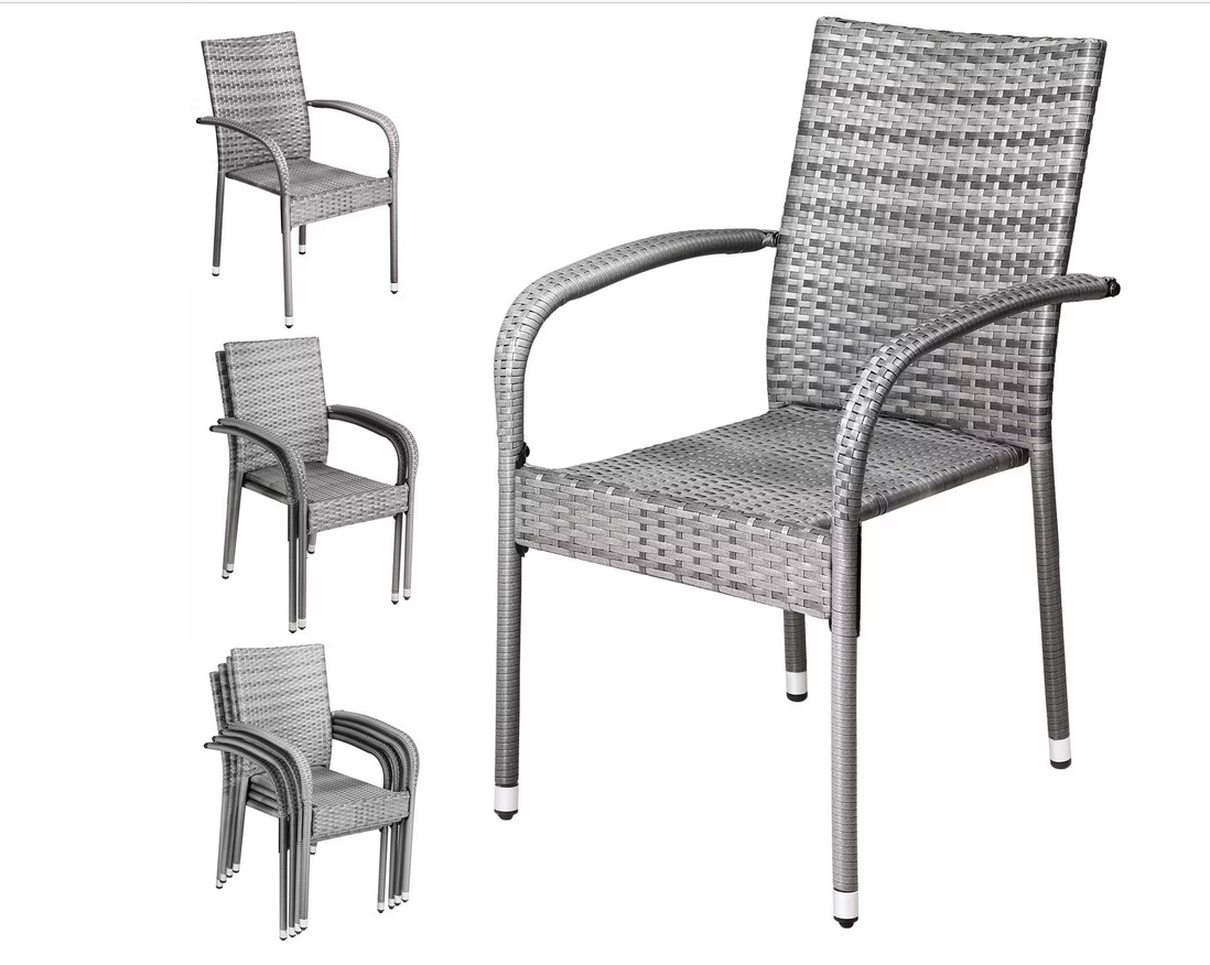 Polyrattan\u0020Stapelstoel\u0020Comfort\u0020Set\u0020van\u00204\u0020kleur\u0020Grijs