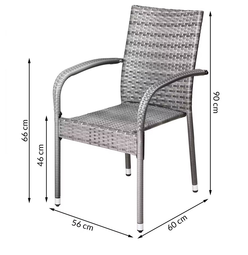 Polyrattan\u0020Stapelstoel\u0020Comfort\u0020Set\u0020van\u00204\u0020kleur\u0020Grijs