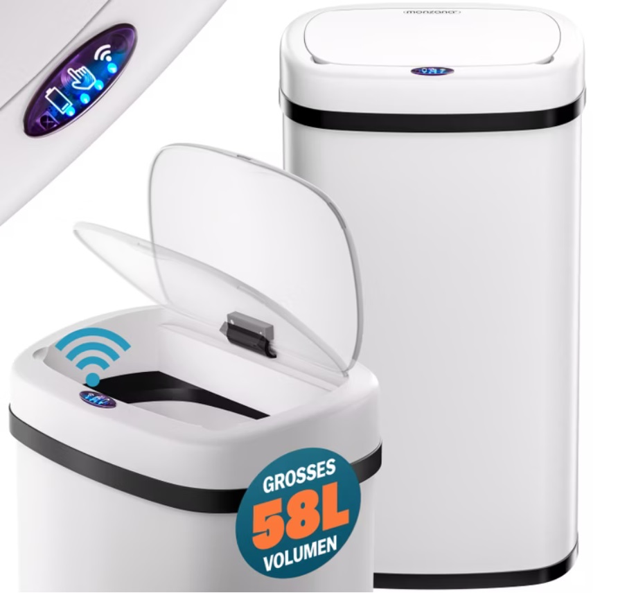 Vuilnisbak\u0020opent\u0020automatisch\u0020met\u0020Sensor\u0020Creme\u002Dwit\u002058L